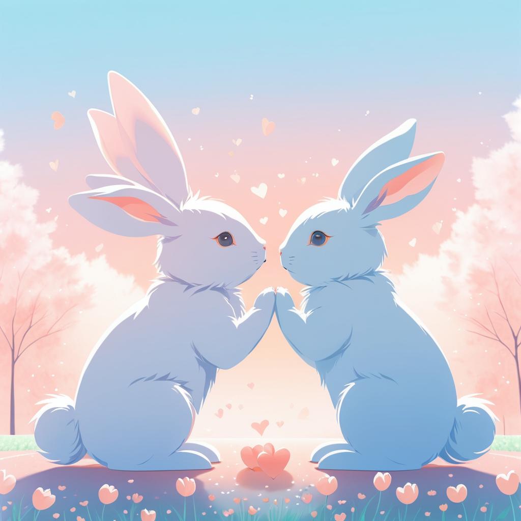 Anime Rabbits in Soft Color Embrace