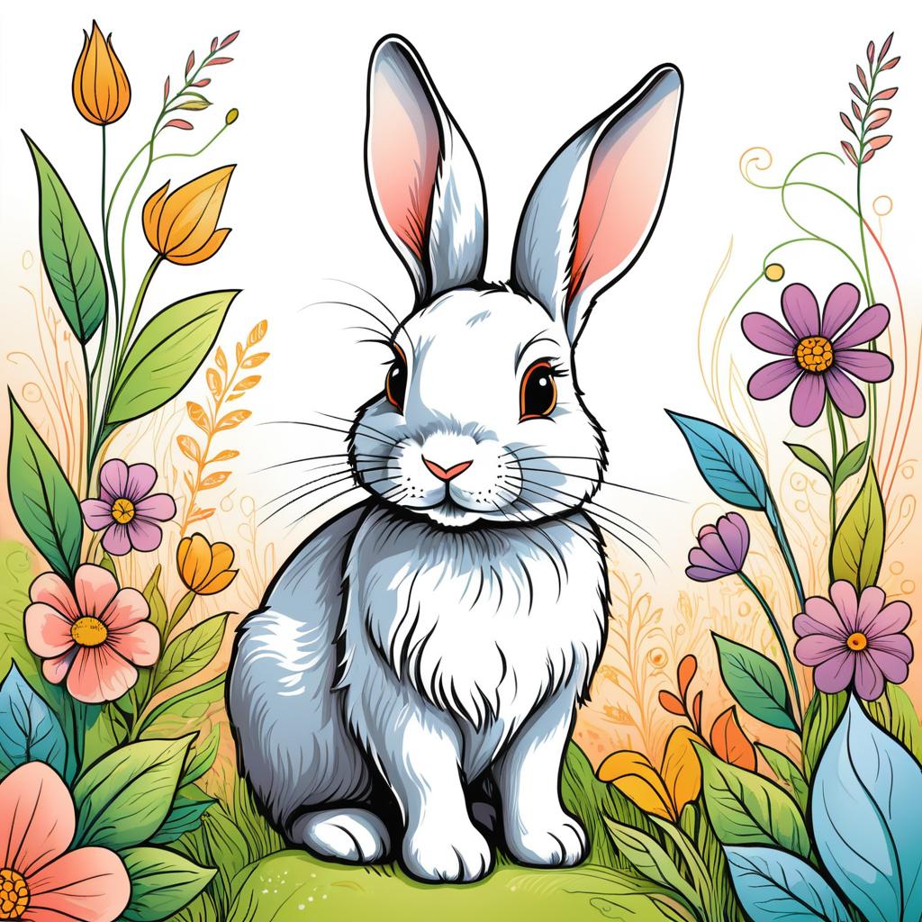 Charming Pastel Rabbit Line Art Illustration