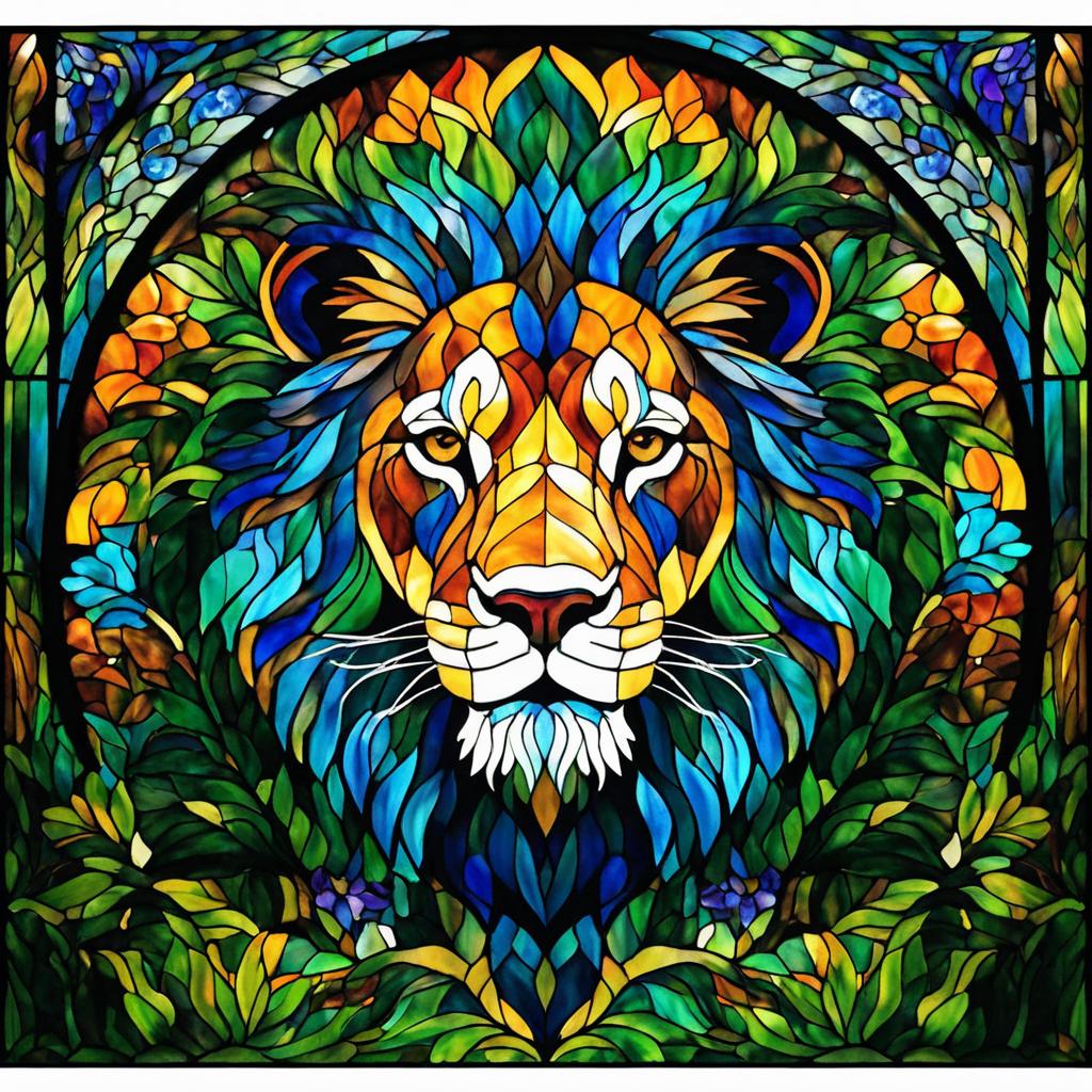 Majestic Lion in Stained Glass Artwork