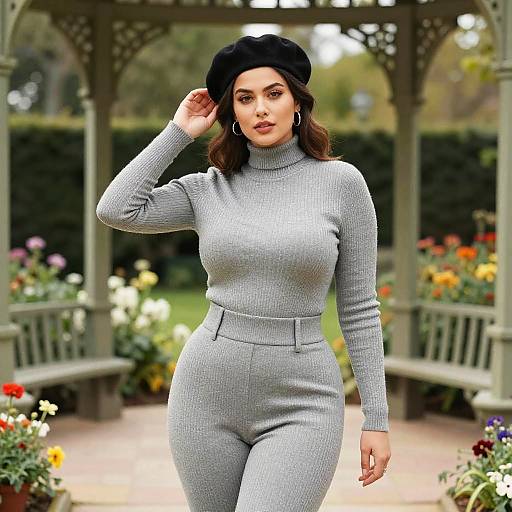 Parisian Chic Woman in Botanical Gazebo