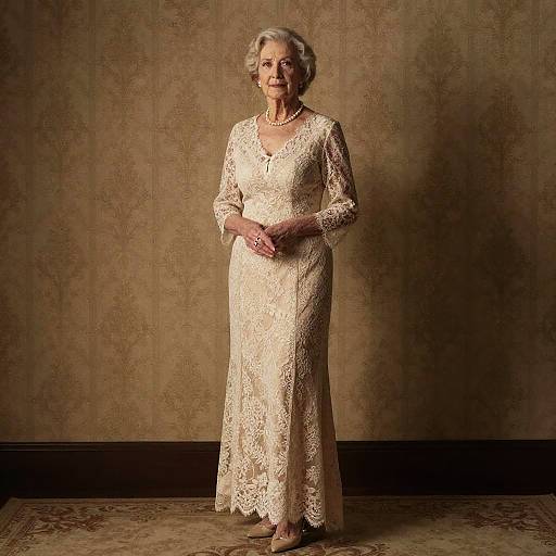 Elegant Elderly Woman in Vintage Lace Gown