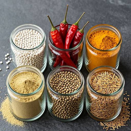 Six Glass Jars of Spices Arrangement