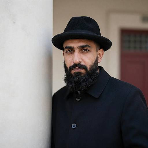 Portrait: Bearded Man Behind Hebrew Column
