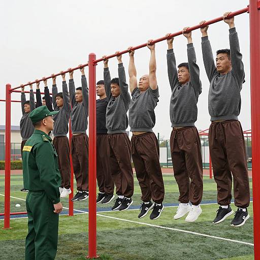 Outdoor Group Exercise with Watchful Observer