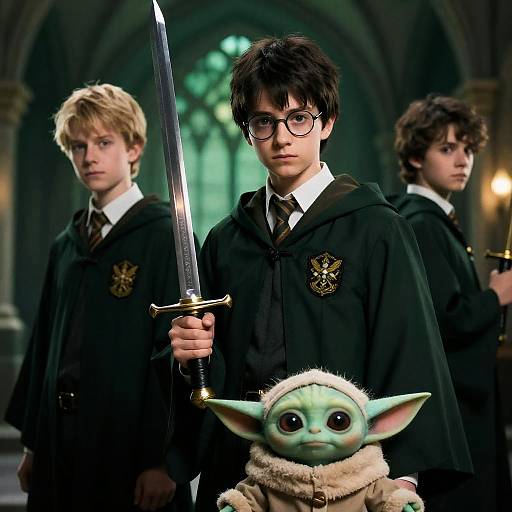 Mystical Characters in a Green-lit Setting