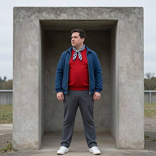 Man in Red Sweater by Concrete Structure