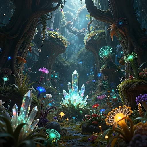 Shamanic Bioluminescent Micro-Forest Cavern Panorama