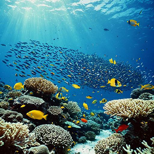 School of Colorful Fish Over Coral Reef