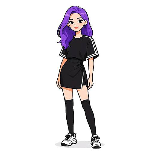 Sporty Chic Woman in Black Mini Dress