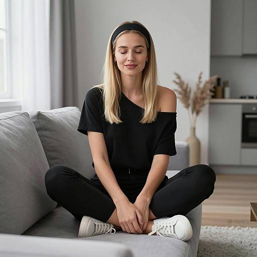 Blonde Woman Relaxing in Modern Setting
