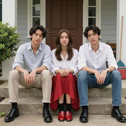 Three Young Adults Sitting on Steps