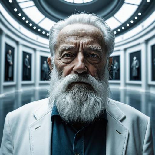 Elderly Man with Full Beard in Futuristic Museum