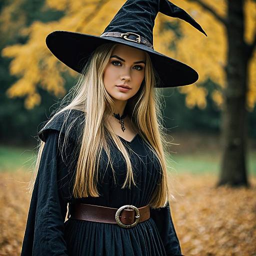 Blonde Woman in Medieval Witch Costume