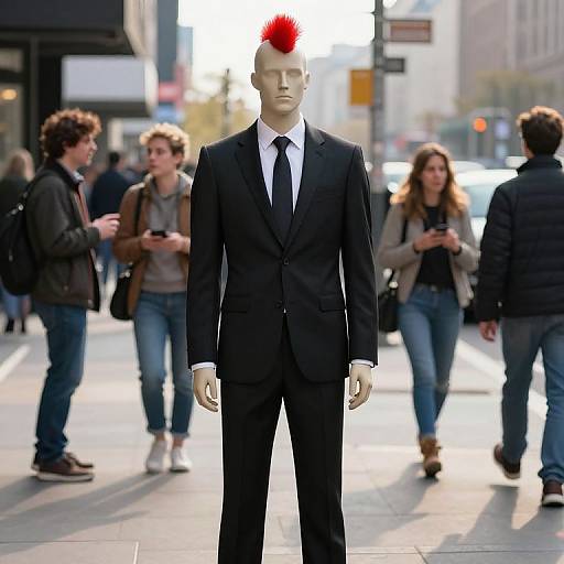 Mannequin with Red Mohawk in City