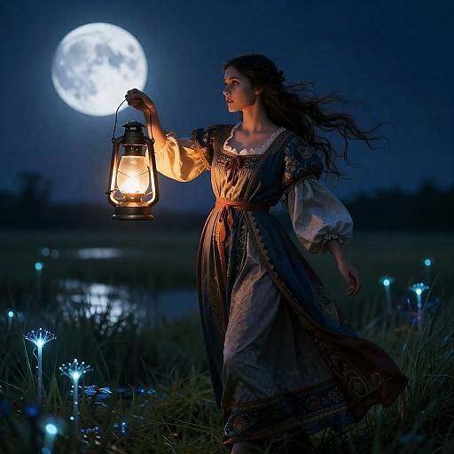Bioluminescent Moonlit Marsh Folkloric Muse