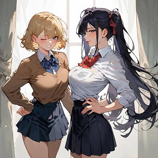 Smiling School Girls with Twin Tails