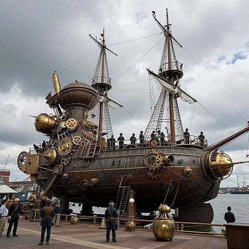 Elegant Steampunk Airship at Port