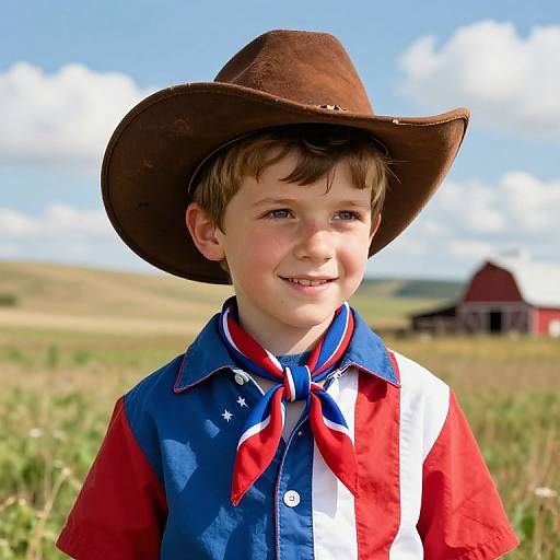 Boy in Cowboy Hat on Sunny Field