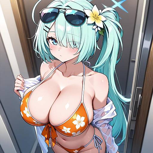 Illustration of Hiyori (swimsuit) (blue archive), blue archive in the style of Jin (mugenjin)