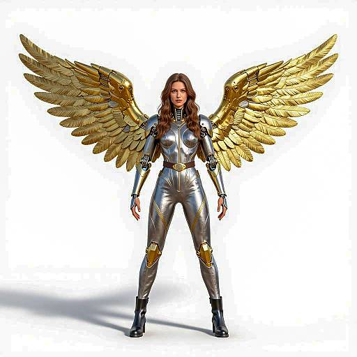 Photorealistic Woman with Mechanical Angel Wings
