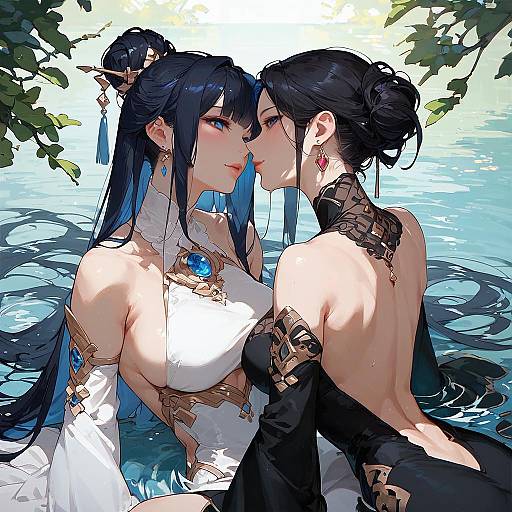 Yuri Girls in Elegant Backless Dresses