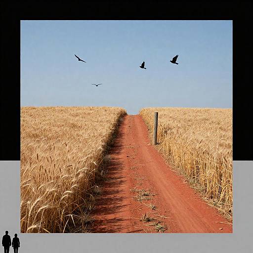 Serene Wheat Field Scenery with Birds