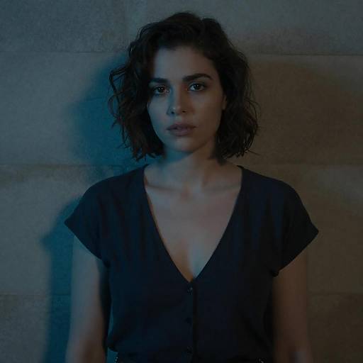 Cinematic Portrait: Woman by Blue Wall