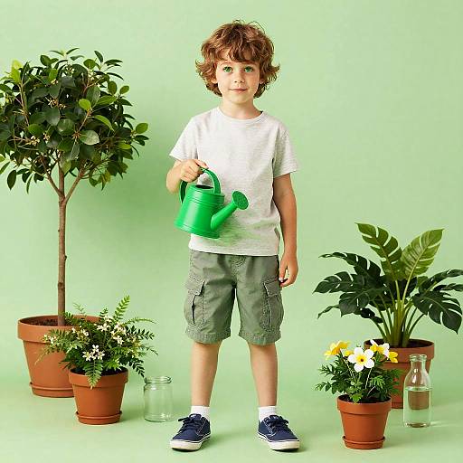 Young Boy Amidst Lush Greenery