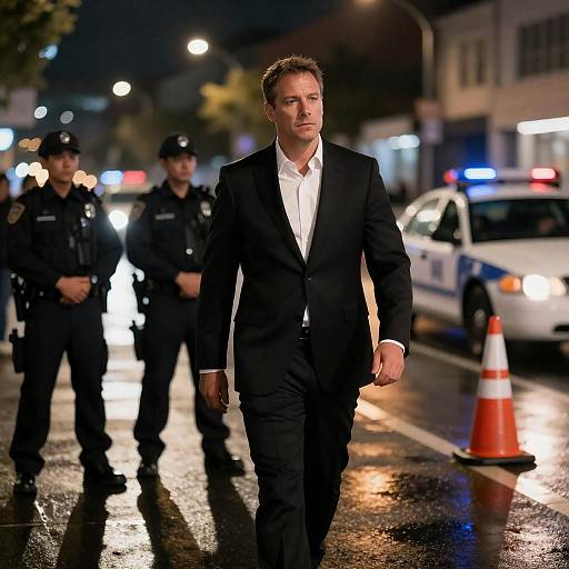 Serious Man on Wet Night Street