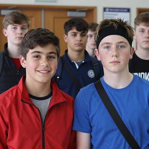 Two Teenage Boys Indoors with Group