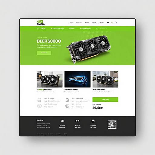 Screenshot of a website showcasing computer liquid cooling products. Features a green banner with a black CPU cooler, product images, and a black footer with navigation and