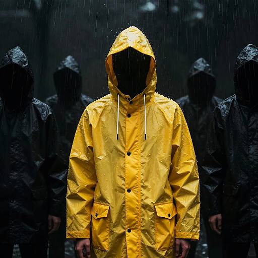 Neon Yellow Raincoat in Dark Rain