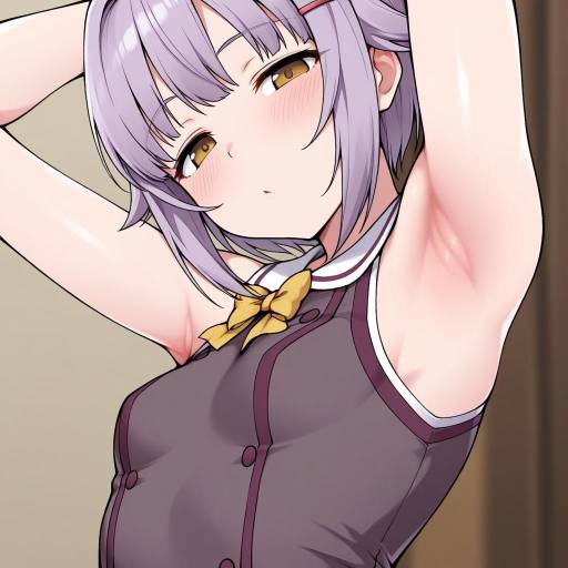 Anime Girl with Purple Hair and Yellow Bow