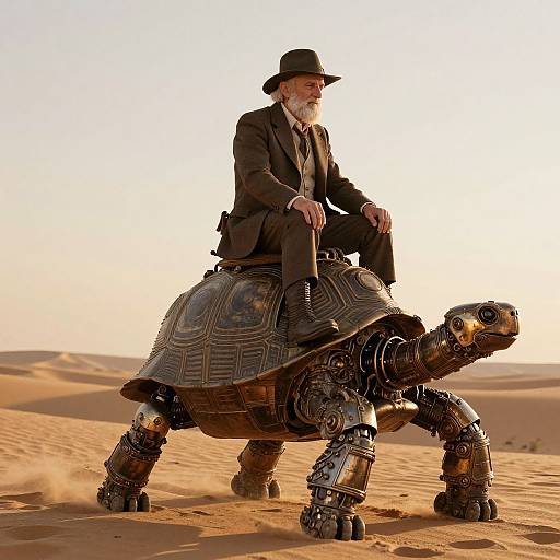 Steampunk Elder on Mechanical Tortoise