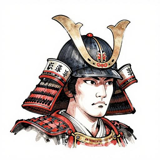Illustration of Japanese Samurai Helmet
