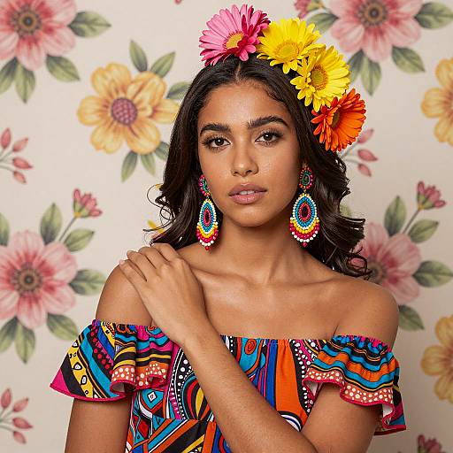 Vibrant Floral Portrait of a Young Woman