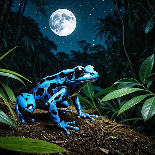 Azure Poison Dart Frog in Jungle Night