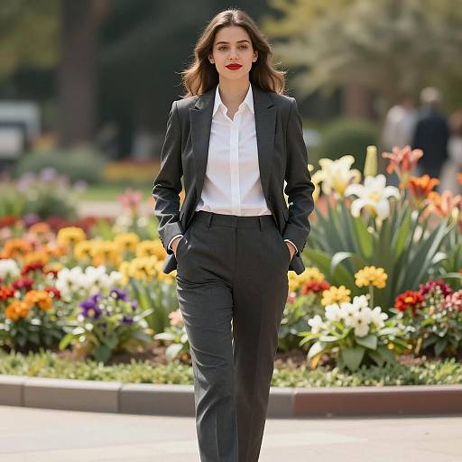 Confident Woman in Flower Garden Attire