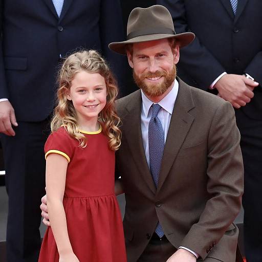 Smiling Man in Brown Suit with Young Girl