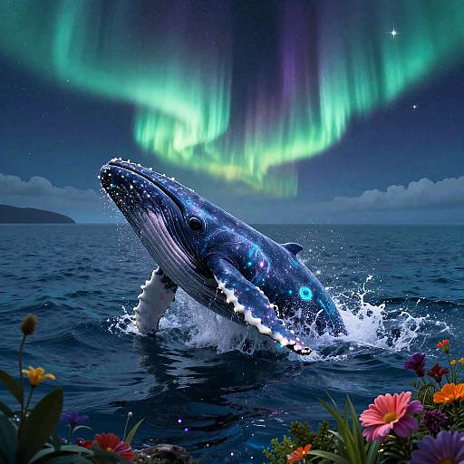 Bioluminescent Humpback Under Aurora Skies
