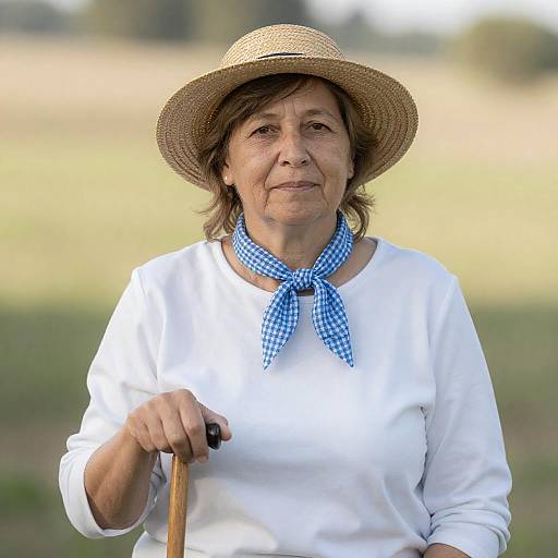 Sunlit Portrait of Woman with Cane
