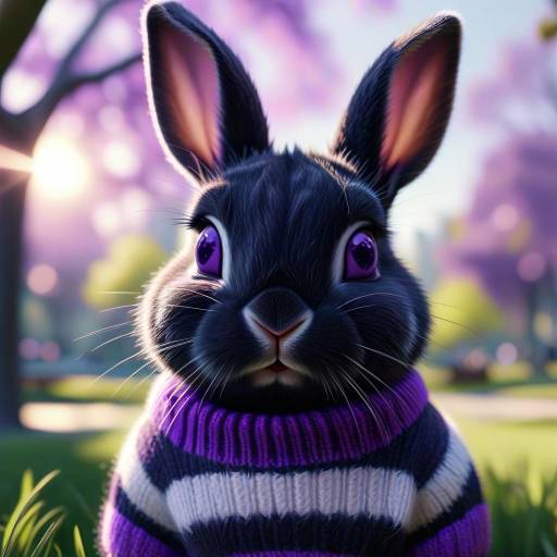 Cozy Black Bunny in Purple Sweater