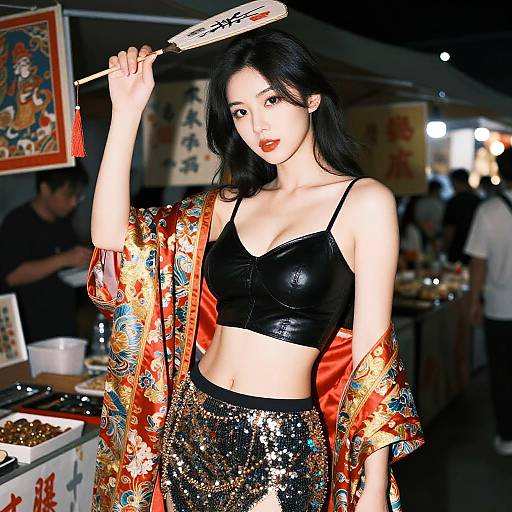 Edgy Asian Woman at Night Market