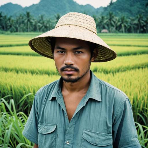 Vietnamese Rice Farmer in Straw Hat
