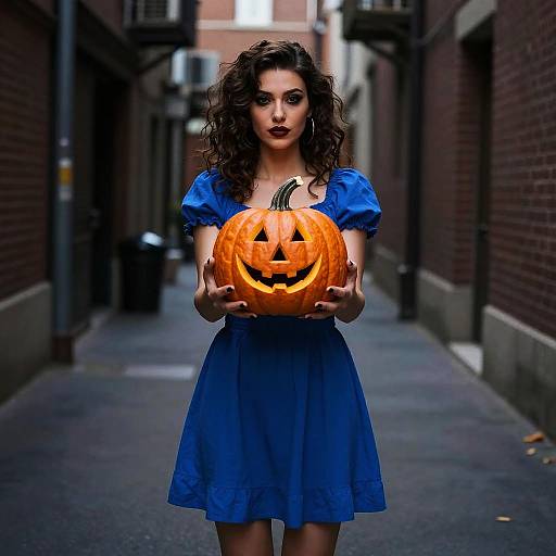 Elegant Halloween Woman with Pumpkin