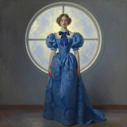 Ethereal Woman in Flowing Blue Gown