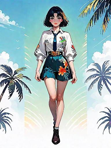 Stylish Woman in Tropical Print Playsuit