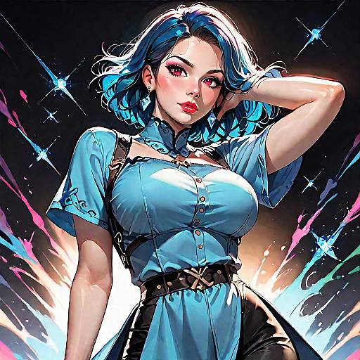 3D Anime Girl with Blue Tunic