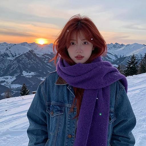 Red-Haired Beauty in Serene Snowy Landscape