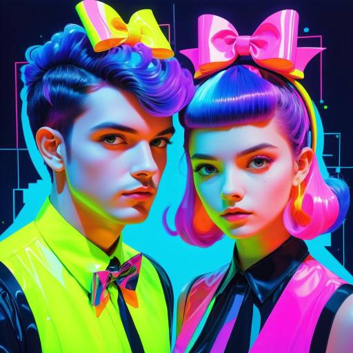 Fluorescent Retro-Futuristic Young Couple with Hair Bows